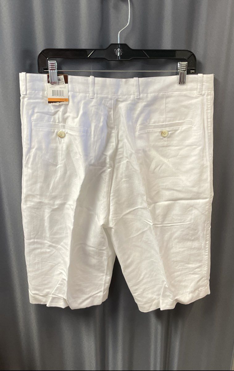 Perry Ellis Men's White Linen Blend Herringbone Flat Front Shorts NWT Size 33