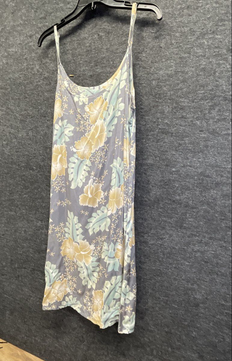 Vintage 90s Coconut Beach Women's Gray Floral Rayon Tropical Slip Dress Sz L