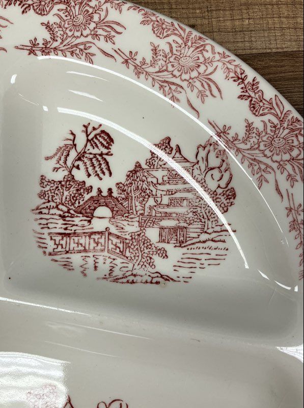 Red Willow Transferware Divided Grill Plates Set 4 Piece Made in USA Vintage