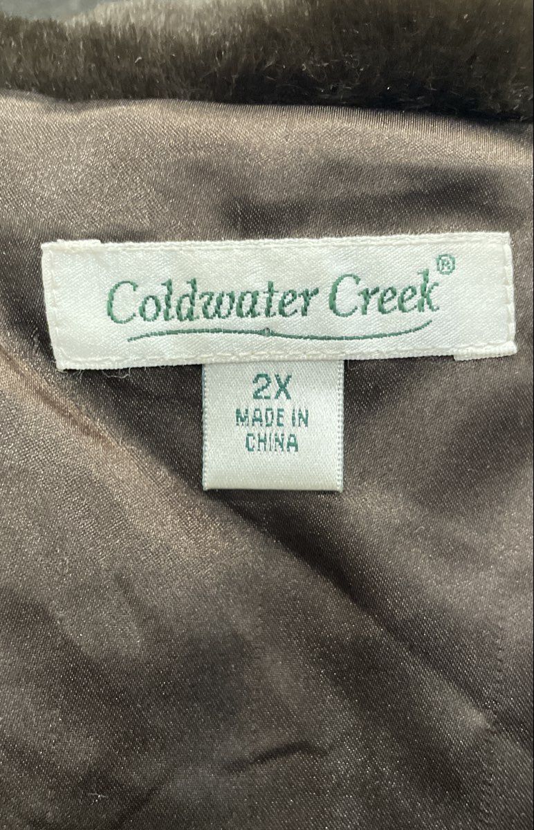Coldwater Creek Women's Brown Faux Fur Hooded Ruffle Trim Robe Coat Plus Size 2X