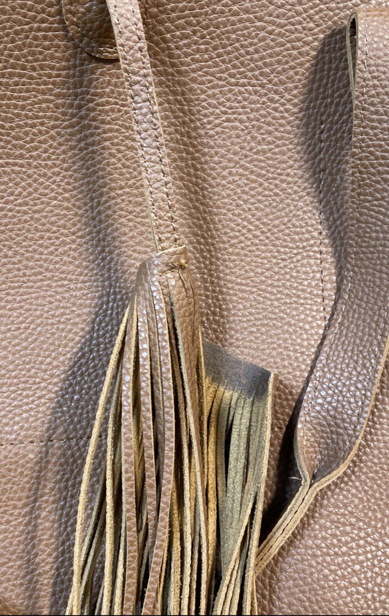 Tanger Tan Pebbled Tassel Tote Bag Large Handbag Shoulder Bag Brown