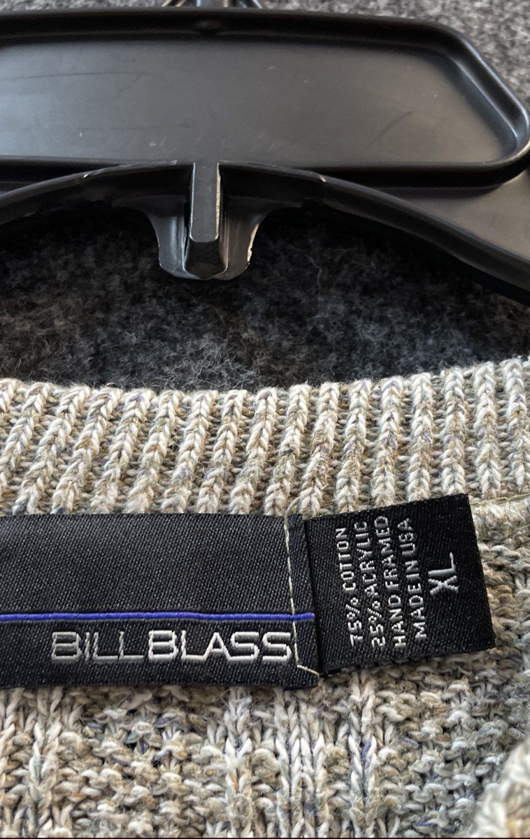 Vintage 90s Bill Blass Men's Gray Textured Knit Crewneck Sweater Sz XL USA Made