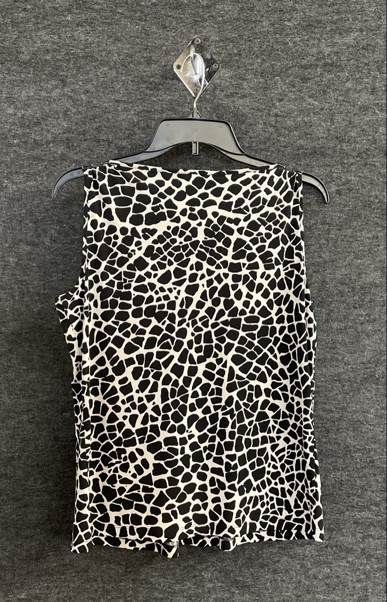 Calvin Klein Women's Sleeveless Top Black White Giraffe Print Shell Blouse Sz M