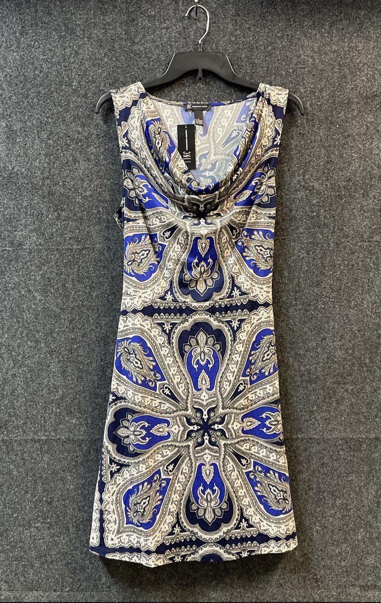 INC International Concepts Women's Blue Moroccan Scarf Cowl Neck Dress L NWT