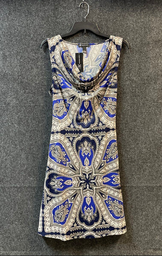 INC International Concepts Women's Blue Moroccan Scarf Cowl Neck Dress L NWT