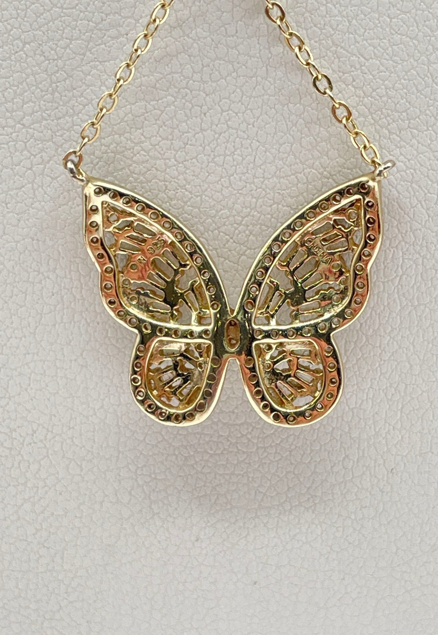 925 Sterling Silver Gold-Tone w/ CZ Accents Butterfly Necklace 3g