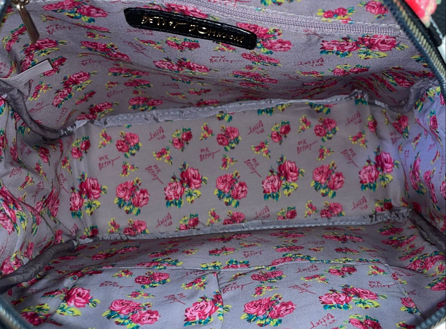 Betsey Johnson Black White Striped Rose Floral Faux Leather Backpack NWT