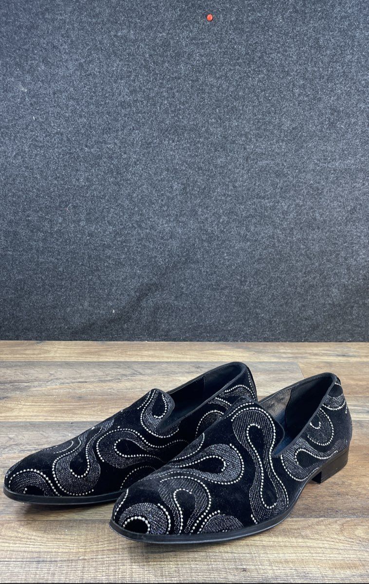 Stacy Adams Swainson Black Silver Paisley Velvet Slip-On Loafers Size 12