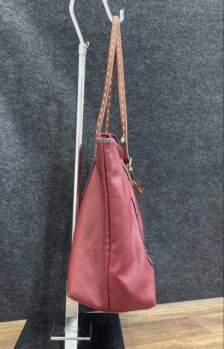 St. John's Bay Maroon Pebbled Leather Tote Bag Large Shoulder Bag Brown Straps