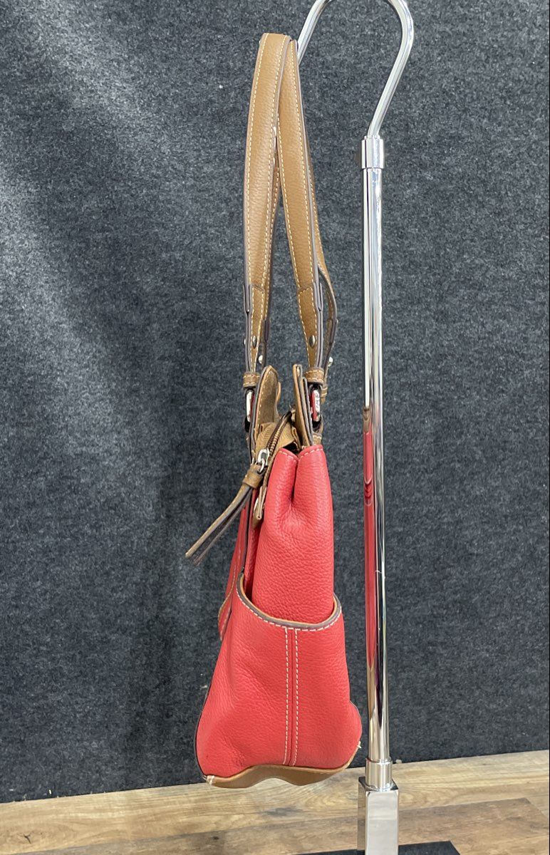 Tignanello Red Brown Pebbled Leather Shoulder Bag Tote Silver Hardware