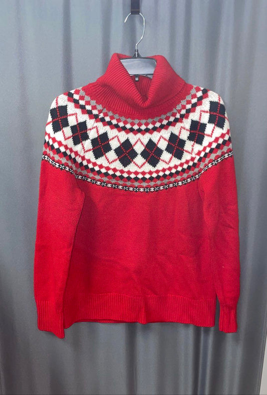 Tommy Hilfiger Women's Turtleneck Sweater Red Argyle Fair Isle Knit Sz M