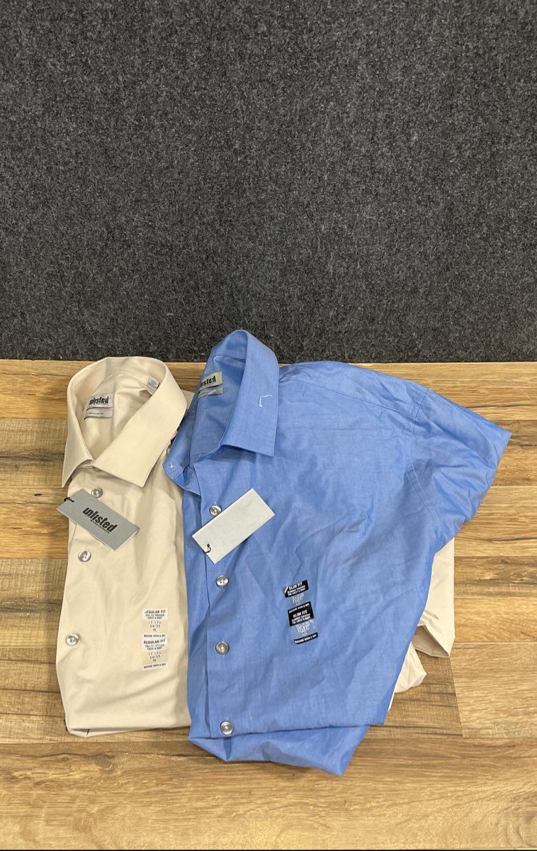 Lot of 2 Unlisted Men's Dress Shirts Blue Cream Slim Regular Fit Sz XL NWT