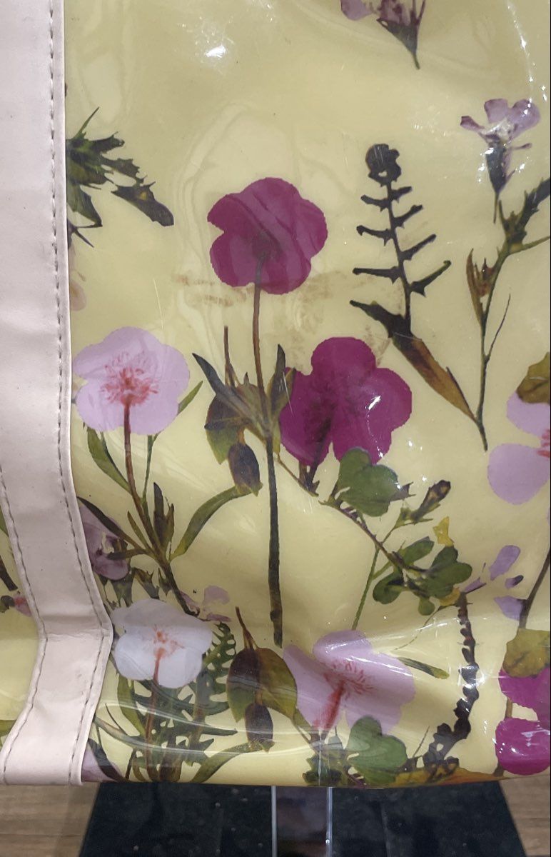Yellow Floral Print Coated Canvas Tote Bag Large Flower Pattern Shoulder Bag