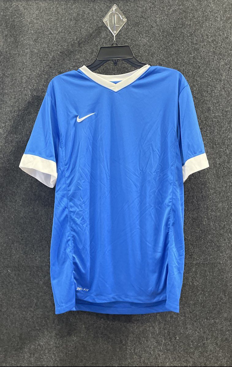 Nike Men's Soccer Training Jersey Blue White Dri-Fit V-Neck Short Sleeve Sz L