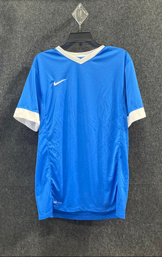 Nike Men's Soccer Training Jersey Blue White Dri-Fit V-Neck Short Sleeve Sz L