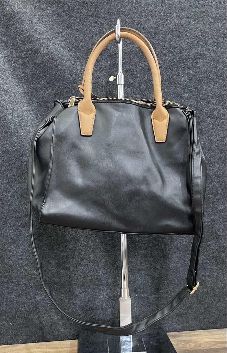 Christian Siriano Black White Tan Leather Satchel Crossbody Bag Gold Hardware