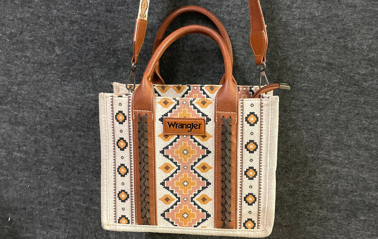Wrangler Southwestern Embroidered Canvas Tote Bag Brown Aztec Crossbody Handbag