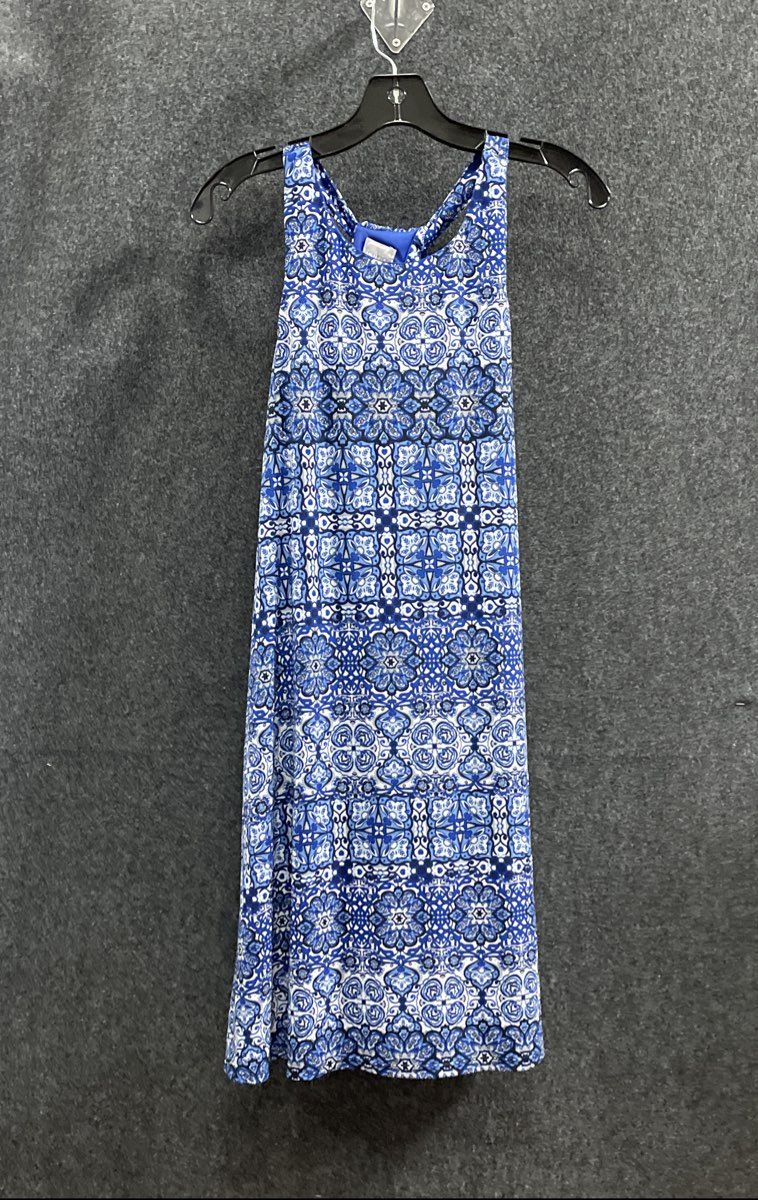 Cupio Women's Blue Geometric Tile Print Sleeveless Maxi Dress Sz M NWT