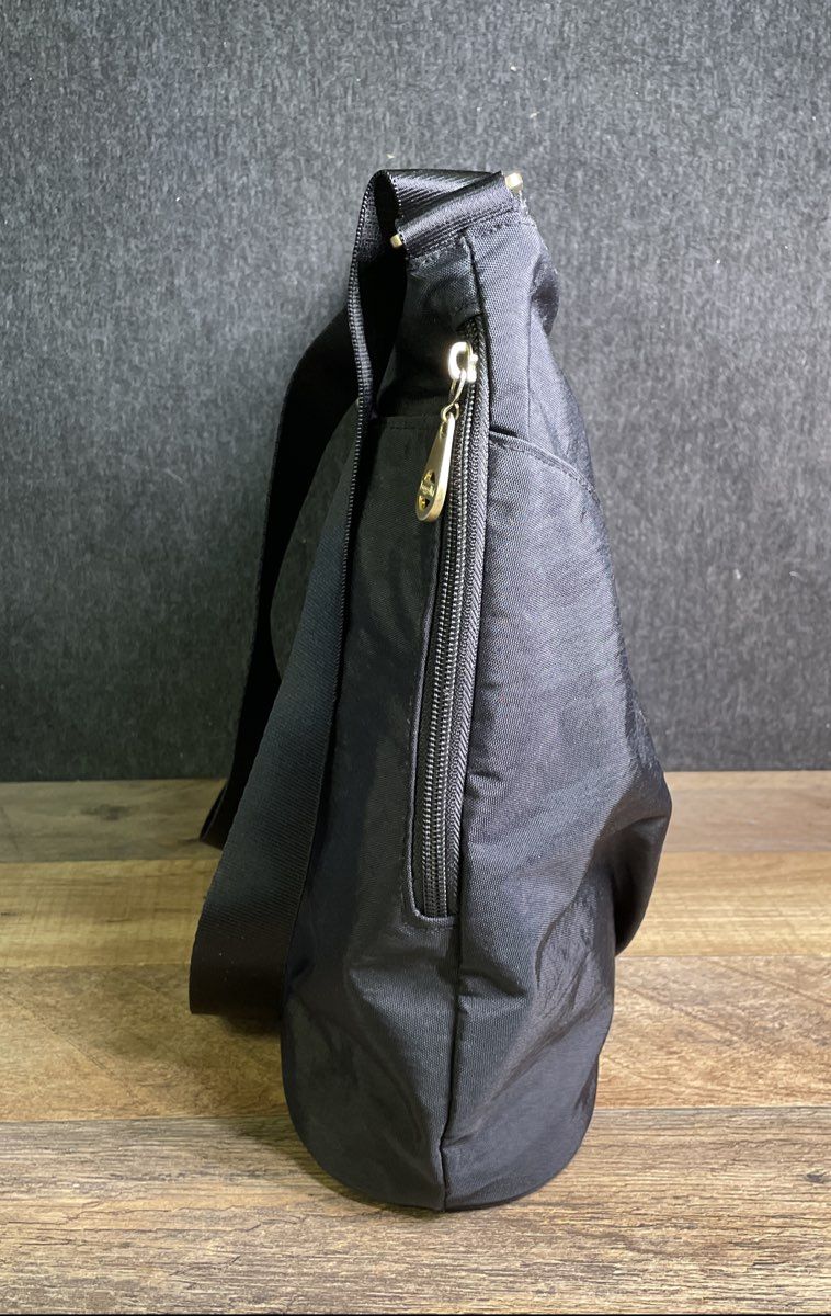 Baggallini Black Helsinki Nylon Crossbody Hobo Bag Gold Hardware