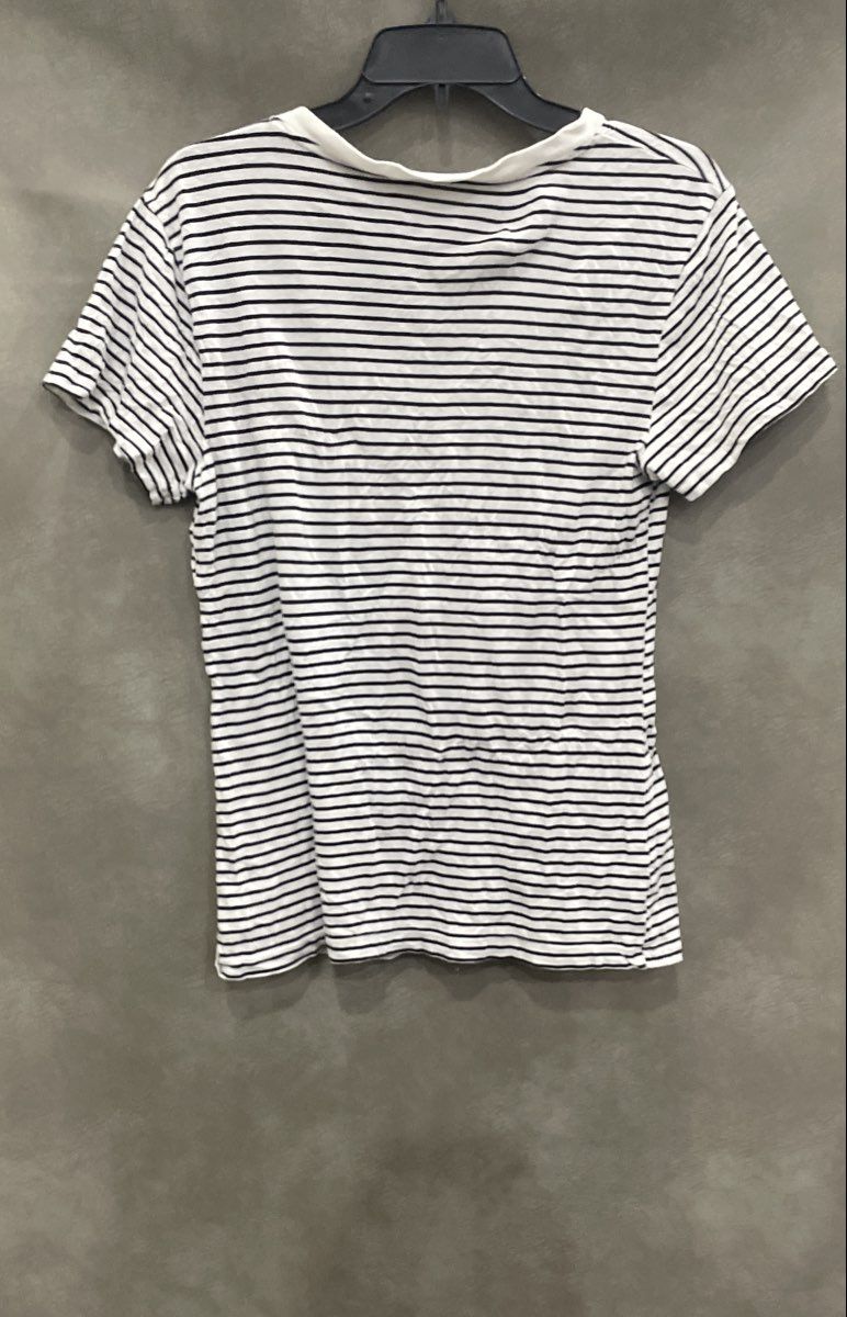 Universal Thread Women's V-Neck T-Shirt White Black Striped Cotton Sz S
