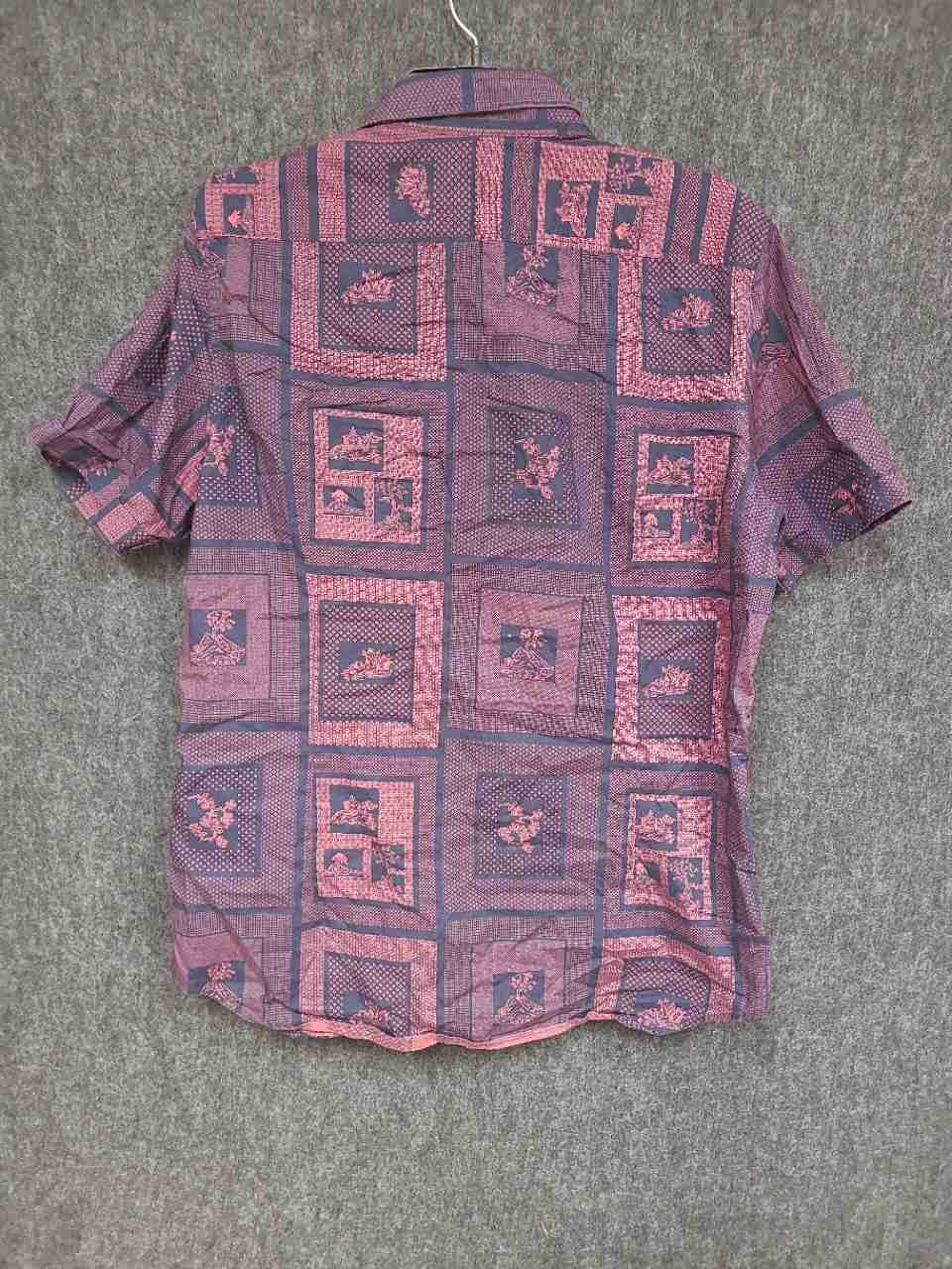Murano Men's Purple Pink Slim Fit Short Sleeve Cotton Geometric Print Shirt Sz L