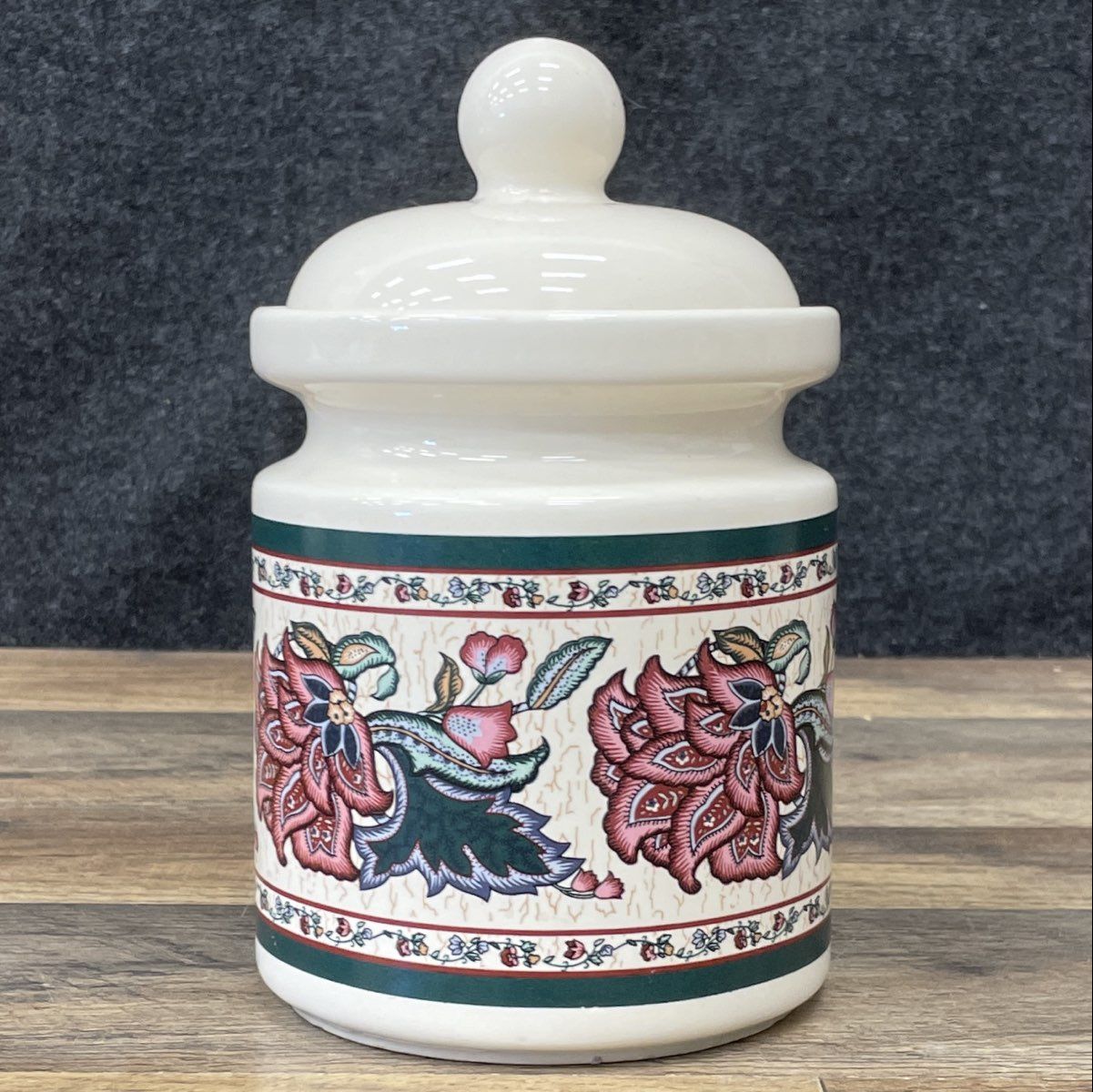 Vintage Preferred Stock Paisley Garden Floral Stoneware Kitchen Canister w/ Lid
