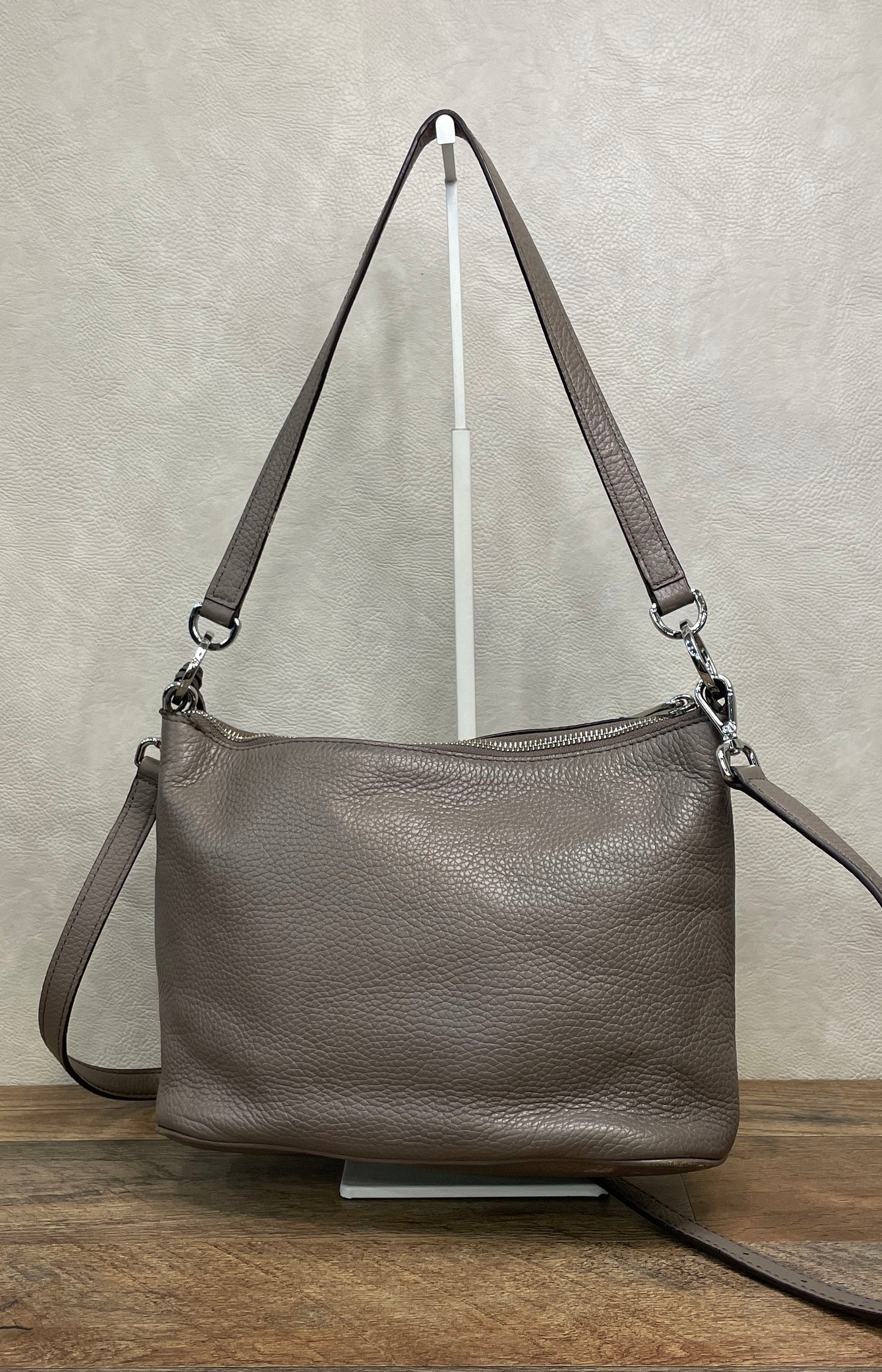 Michael Kors Taupe Pebbled Leather Bedford Crossbody Bag Silver Hardware