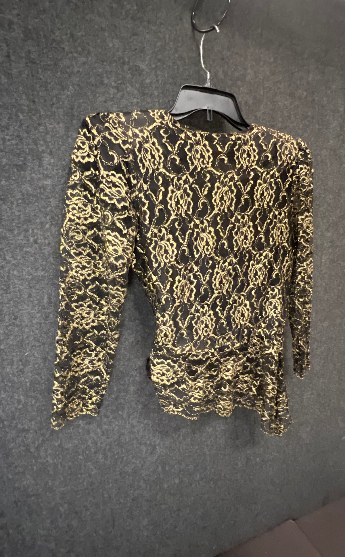 Vintage 80s Amanda Women's Gold Black Metallic Floral Lace Bolero Jacket Sz M