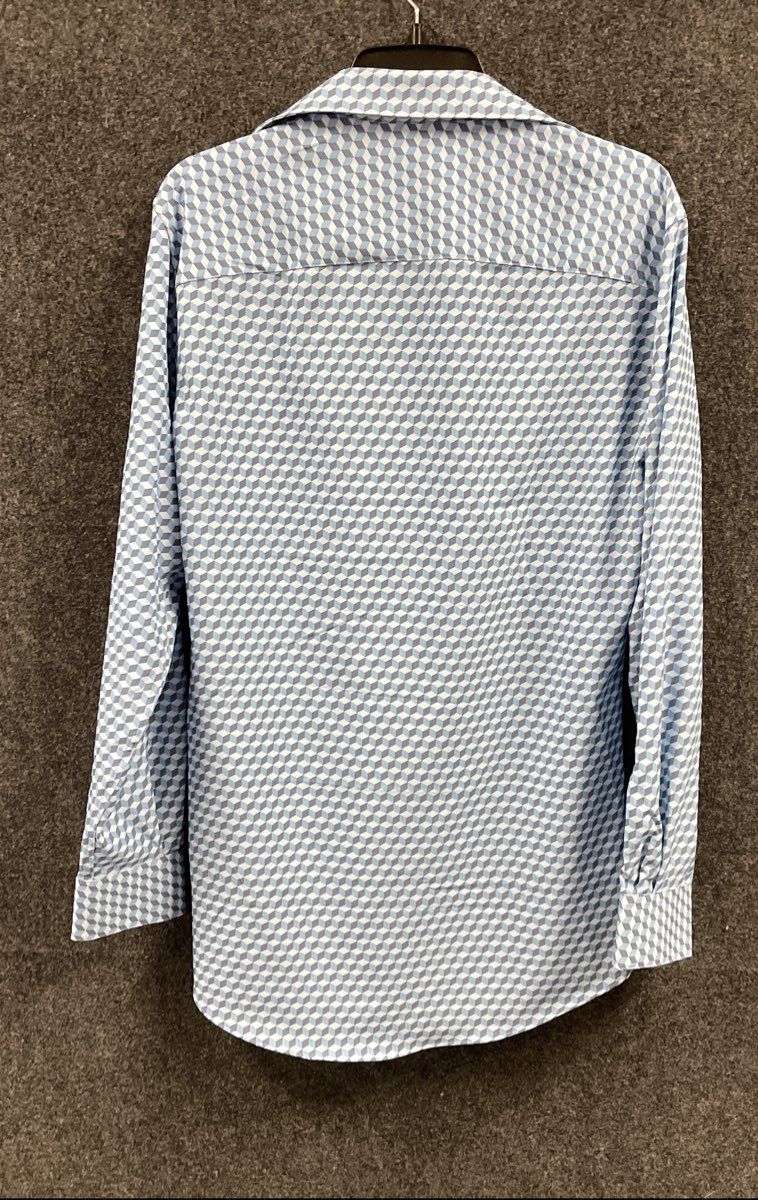 Alfani Men's Slim Fit Geometric Cube Print Shirt Blue White NWT Sz 14 14.5 32/33