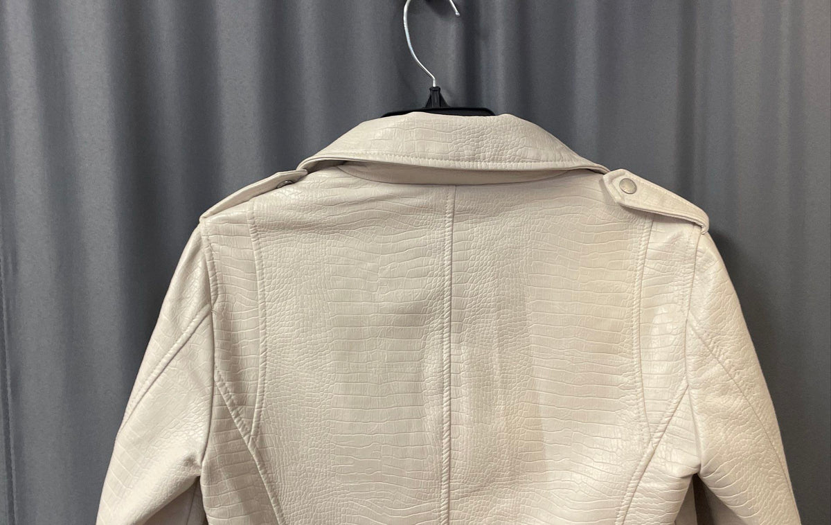 Levi's Women's White Croc Texture Faux Leather Moto Biker Jacket Sz S