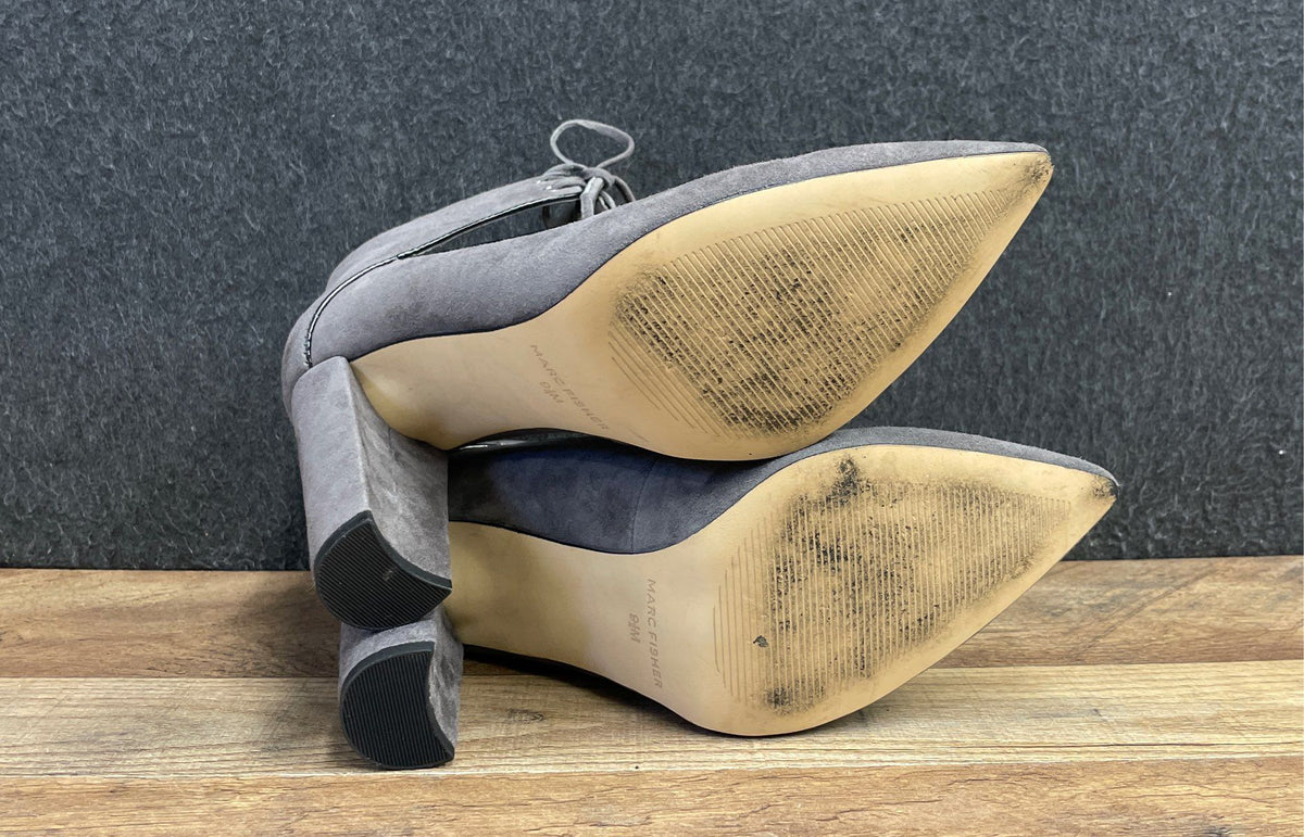 Marc Fisher Jasmyn Gray Multi Suede Pointed Toe Block Heel Pumps Size 9.5