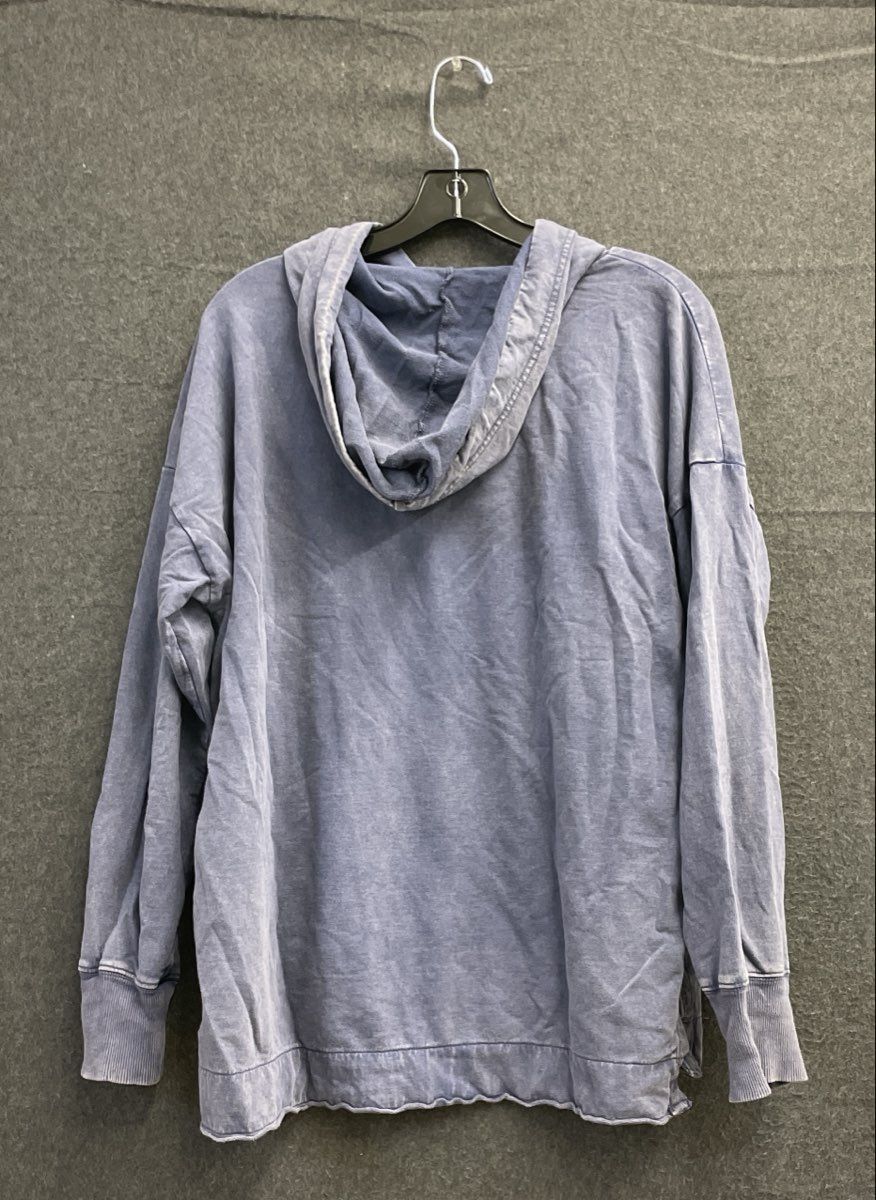Aerie Women's Faded Blue Acid Wash Hoodie Dropped Shoulder Side Slits Sz M