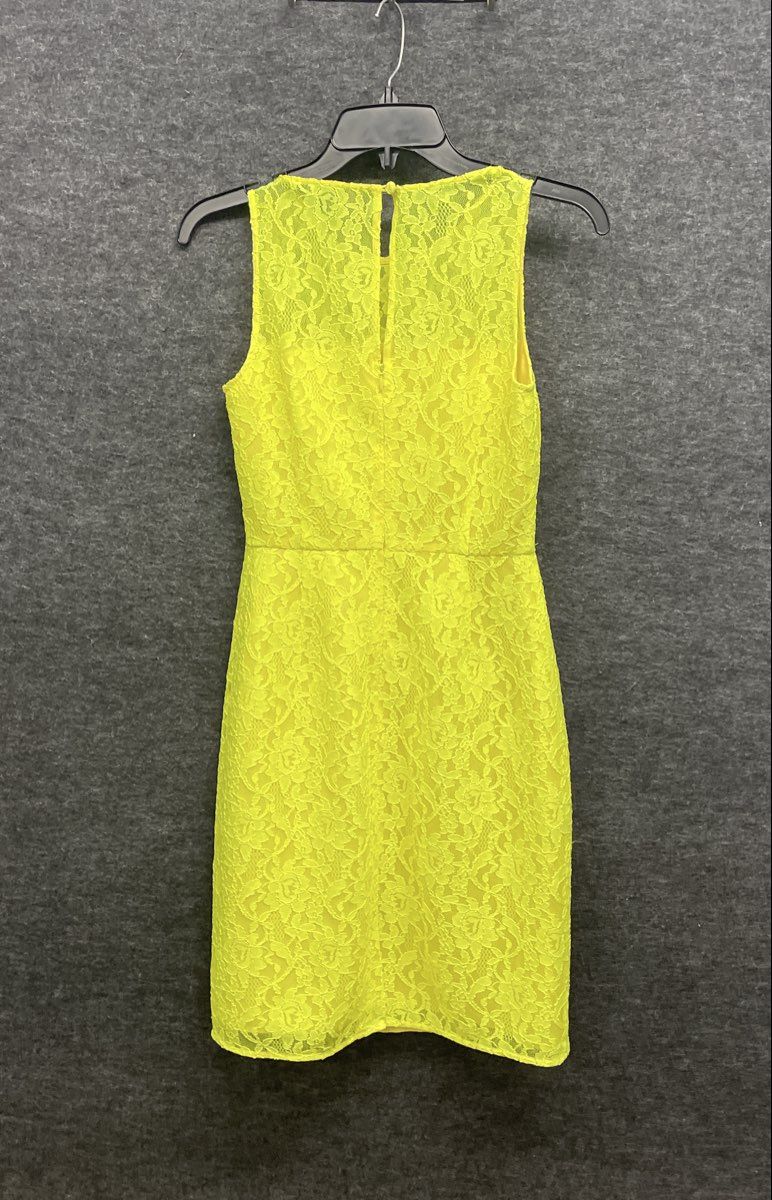 J.Crew Women's Neon Yellow Floral Lace Sleeveless Keyhole Sheath Dress Size 00