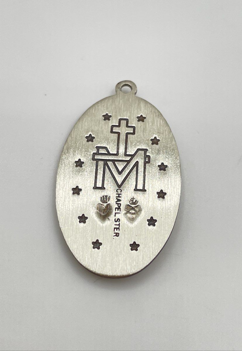 925 Sterling Silver (Mkd. Chapel Sterling) Miraculous Medal Mary Pendant 8.1g