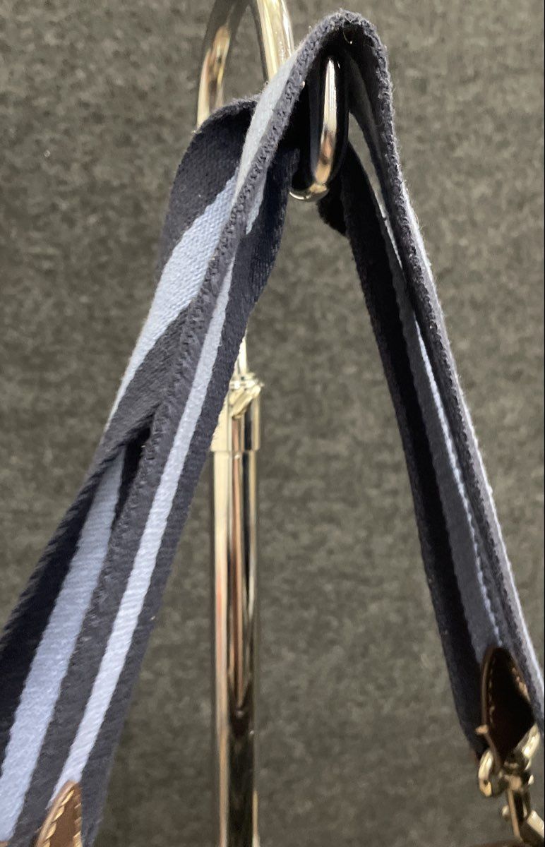 Tommy Hilfiger Navy Blue White Geometric Canvas Tote Bag Striped Straps Large