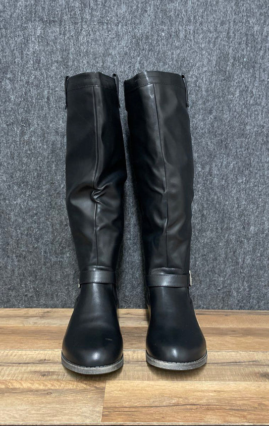 Justfab Cedar Black Tall Flat Riding Boots Full Back Zip Size 10