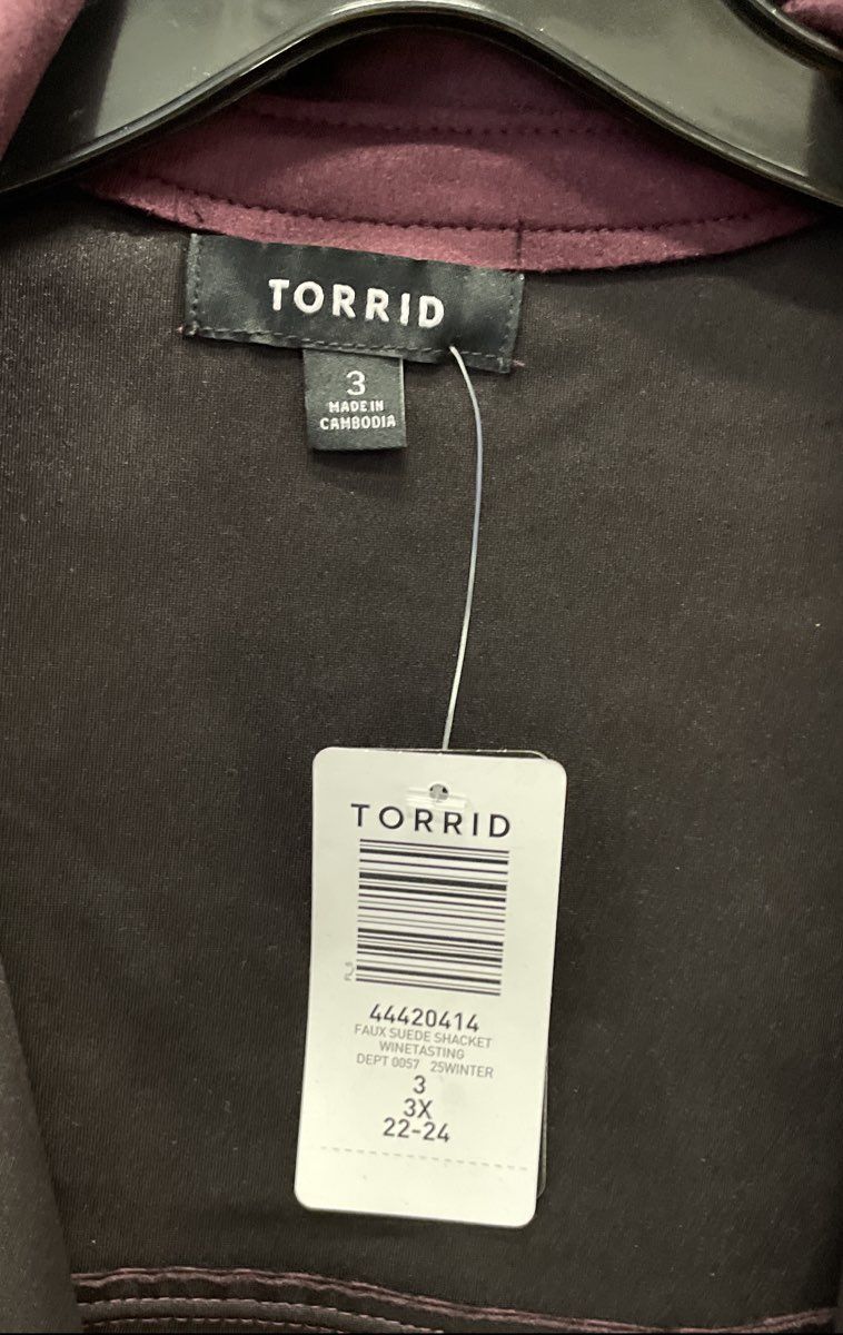 Torrid Women's Winetasting Red Faux Suede Shacket Button Front NWT Sz 3 3X