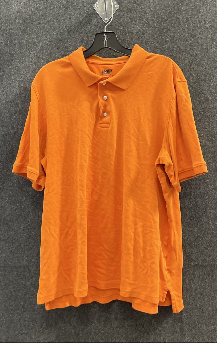Lands' End Men's Orange Solid 100% Cotton Short Sleeve Polo Shirt Size L
