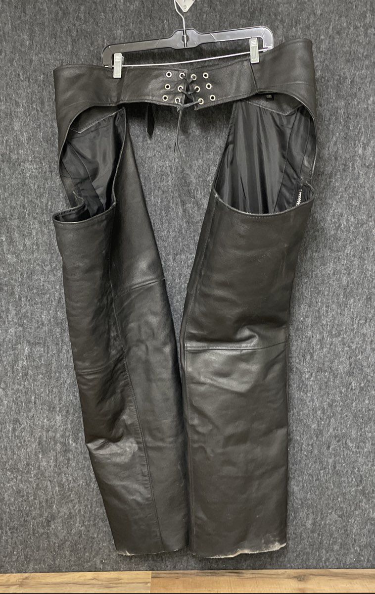 Event Leather Men's Black Heavyweight Leather Motorcycle Chaps Size XXL