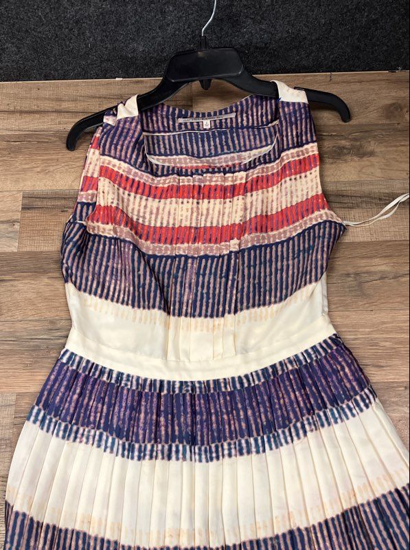 Rachel Rachel Roy Women's Pleated Multicolor Striped Sleeveless Dress Sz 6