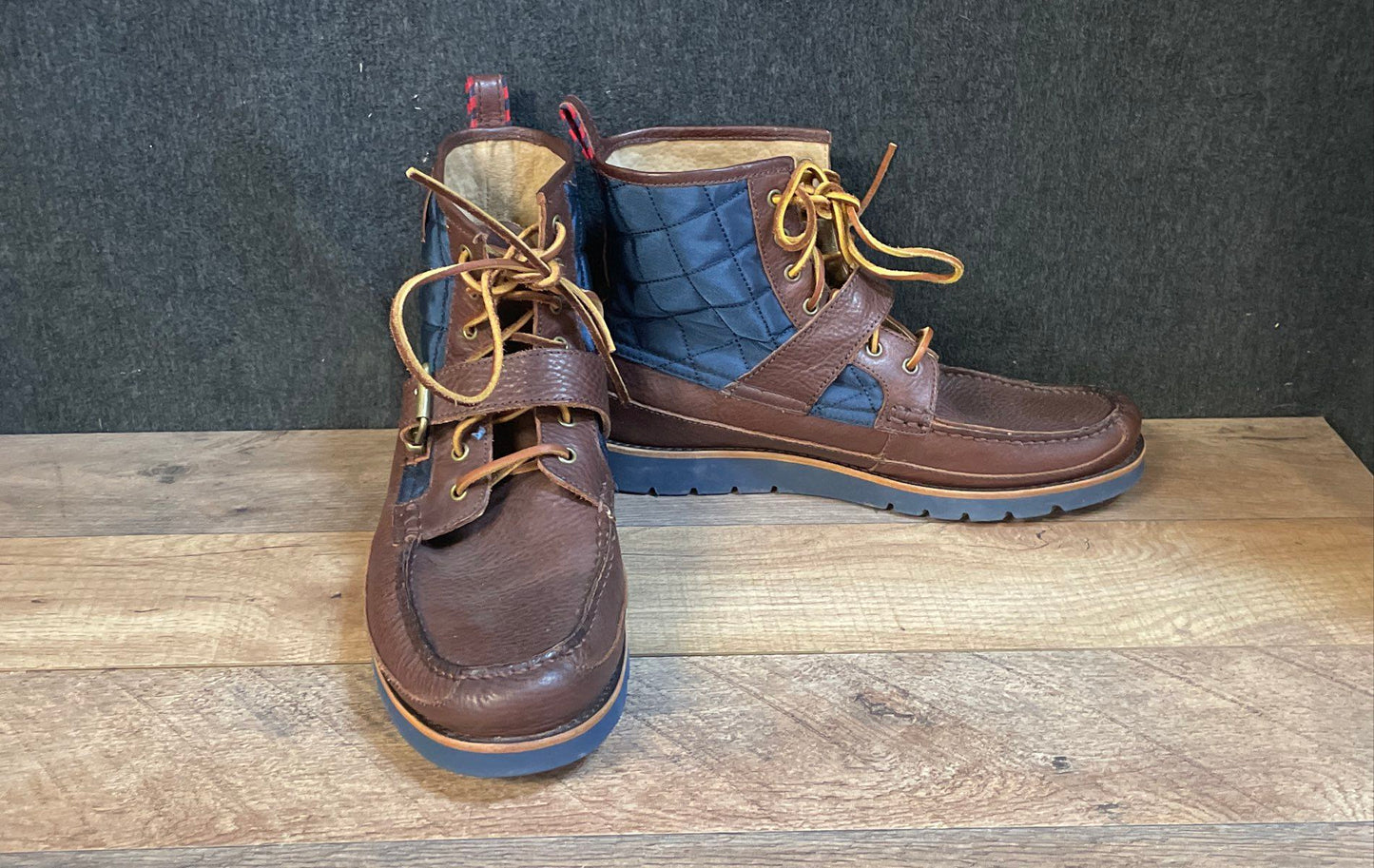Polo Ralph Lauren Saddle Worth III Brown Navy Quilted Leather Boots Size 10D
