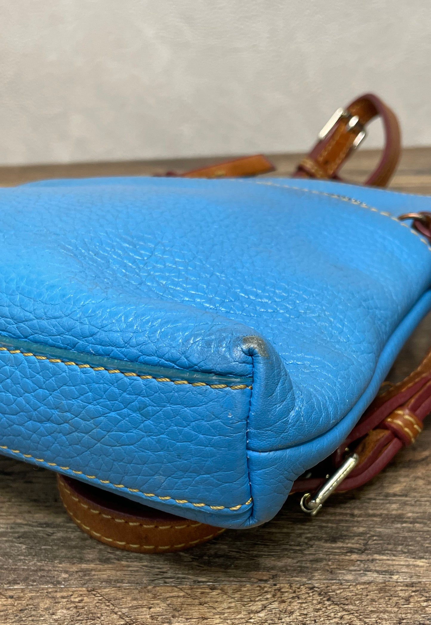 Dooney & Bourke Teal Blue Pebbled Leather Crossbody Bag Silver Hardware