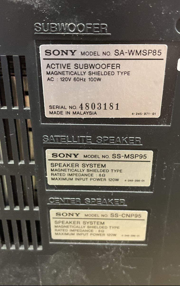 Vintage Sony 5.1 Home Theater Speaker System SA-WMSP85 SS-MSP95 Lot