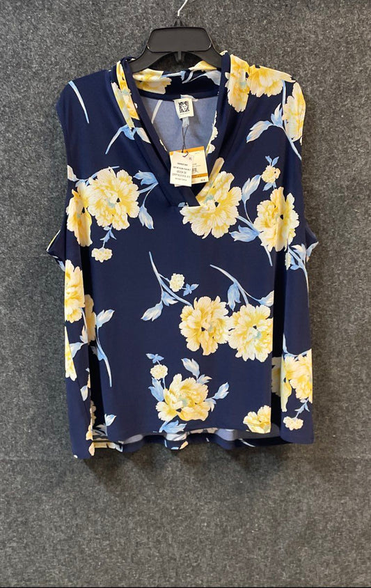 Anne Klein Women's Navy Blue Floral Sleeveless V-Neck Top Size 3X NWT