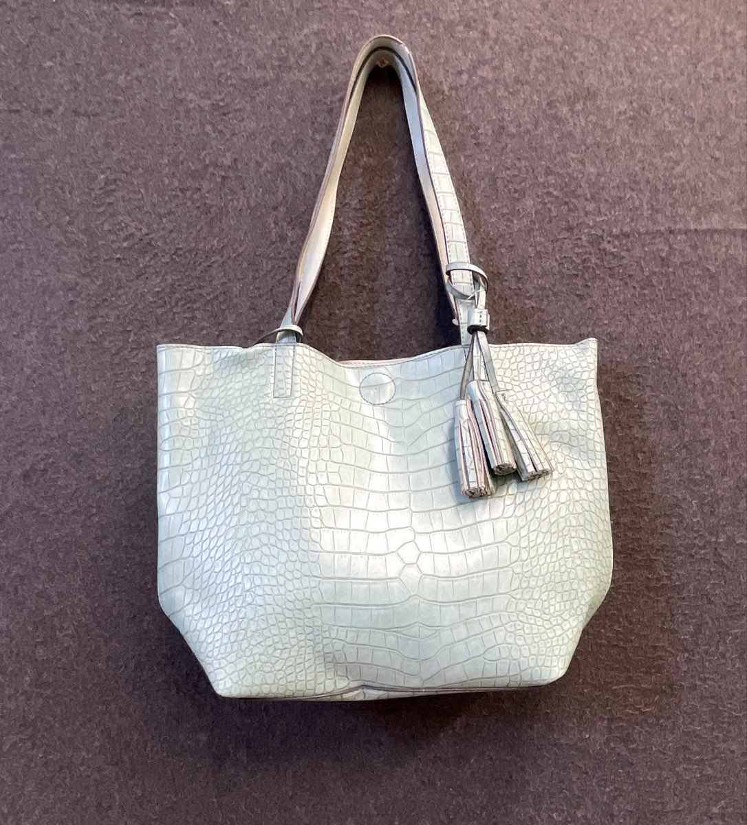 Collection XIIX Mint Green Croc Embossed 3-in-1 Reversible Tote Bag Set NWT