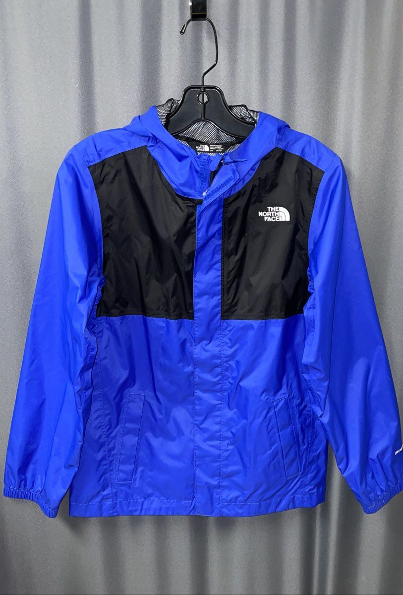 The North Face Boys' Blue Black Colorblock Hooded Windbreaker Jacket L (14/16)