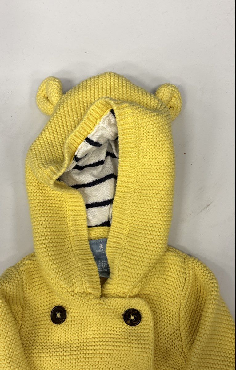 BabyGap Baby Yellow Bear Ear Hooded Knit Double Breasted Jacket Size 3-6M