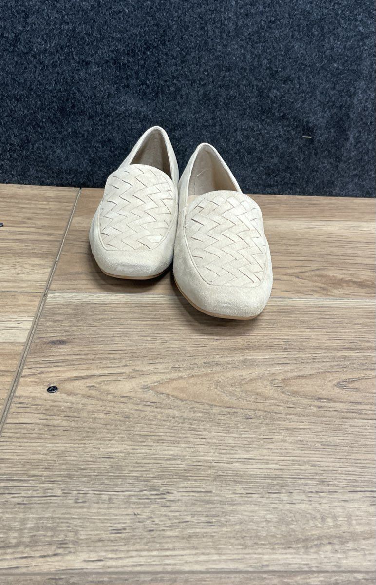 Talbots Beige Suede Woven Square Toe Loafers Flats Women's Size 5.5 M