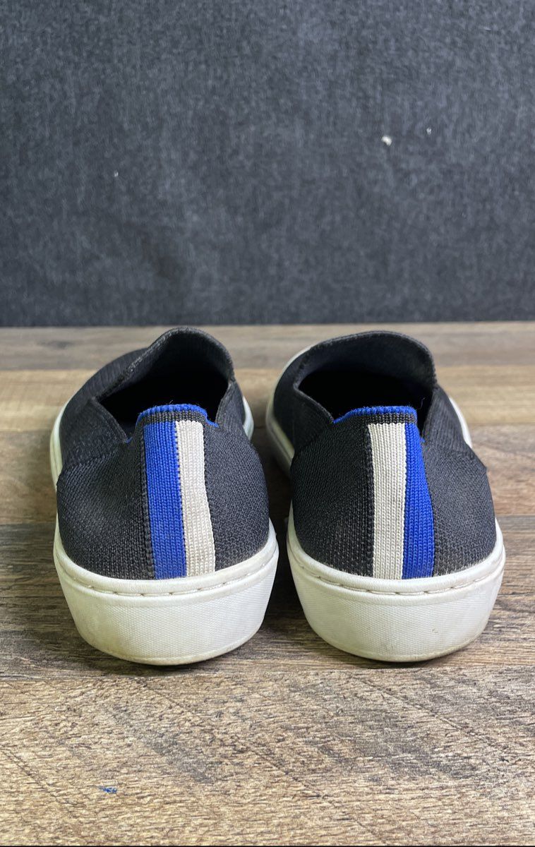Rothy's The Sneaker Black White Blue Stripe Slip On Women's Shoes Size 5