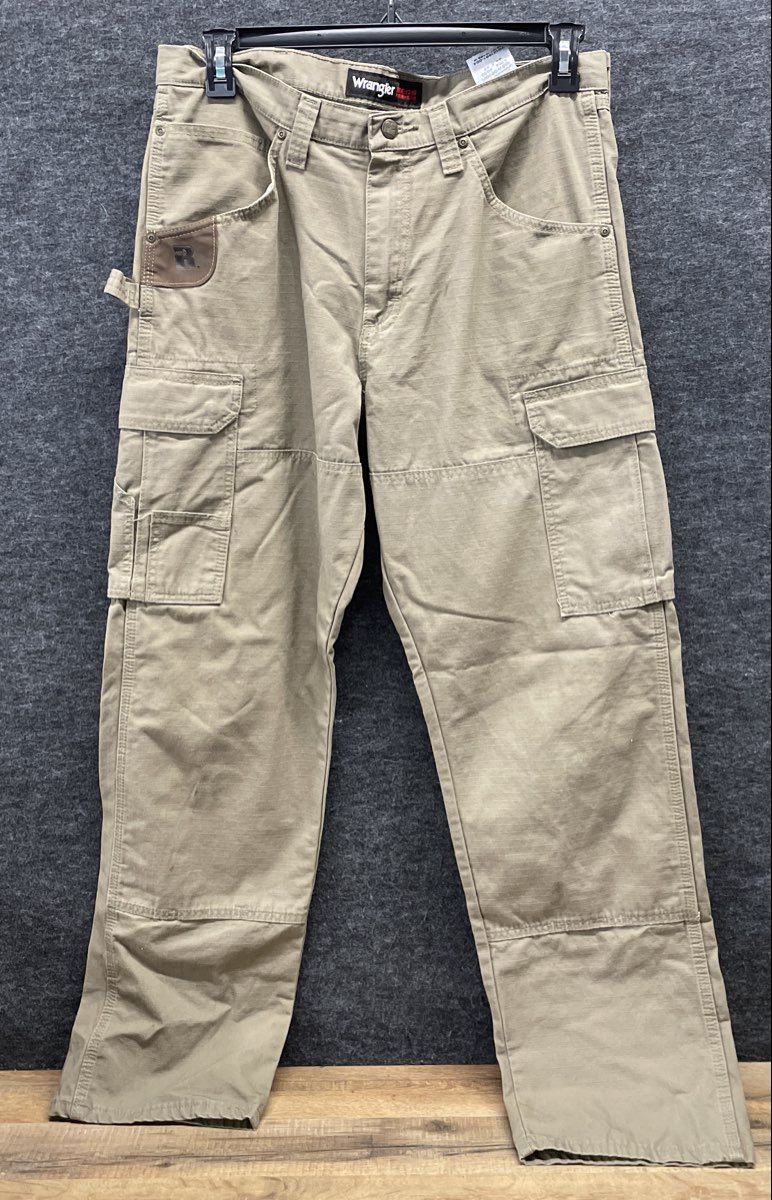 Wrangler Men's RIGGS Workwear Cargo Pants Khaki Ripstop Cotton Sz 34x32